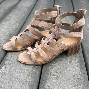 Girls Tan Strappy Block Heel Sandals